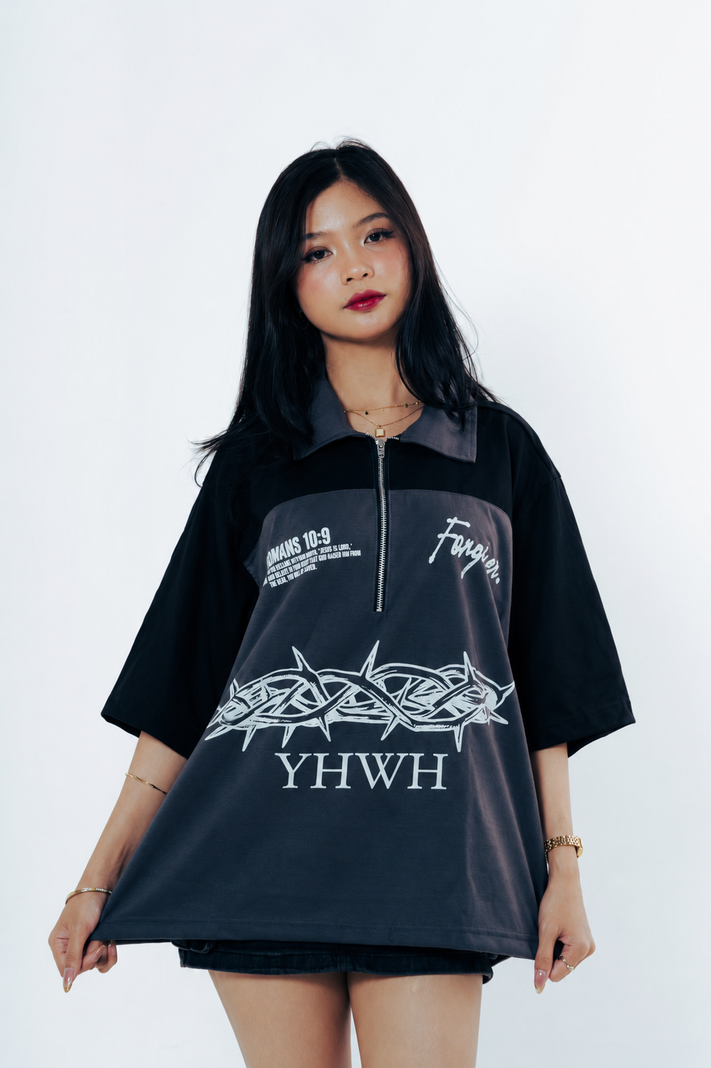 HOSANNA Polo Boxy Crop Gray