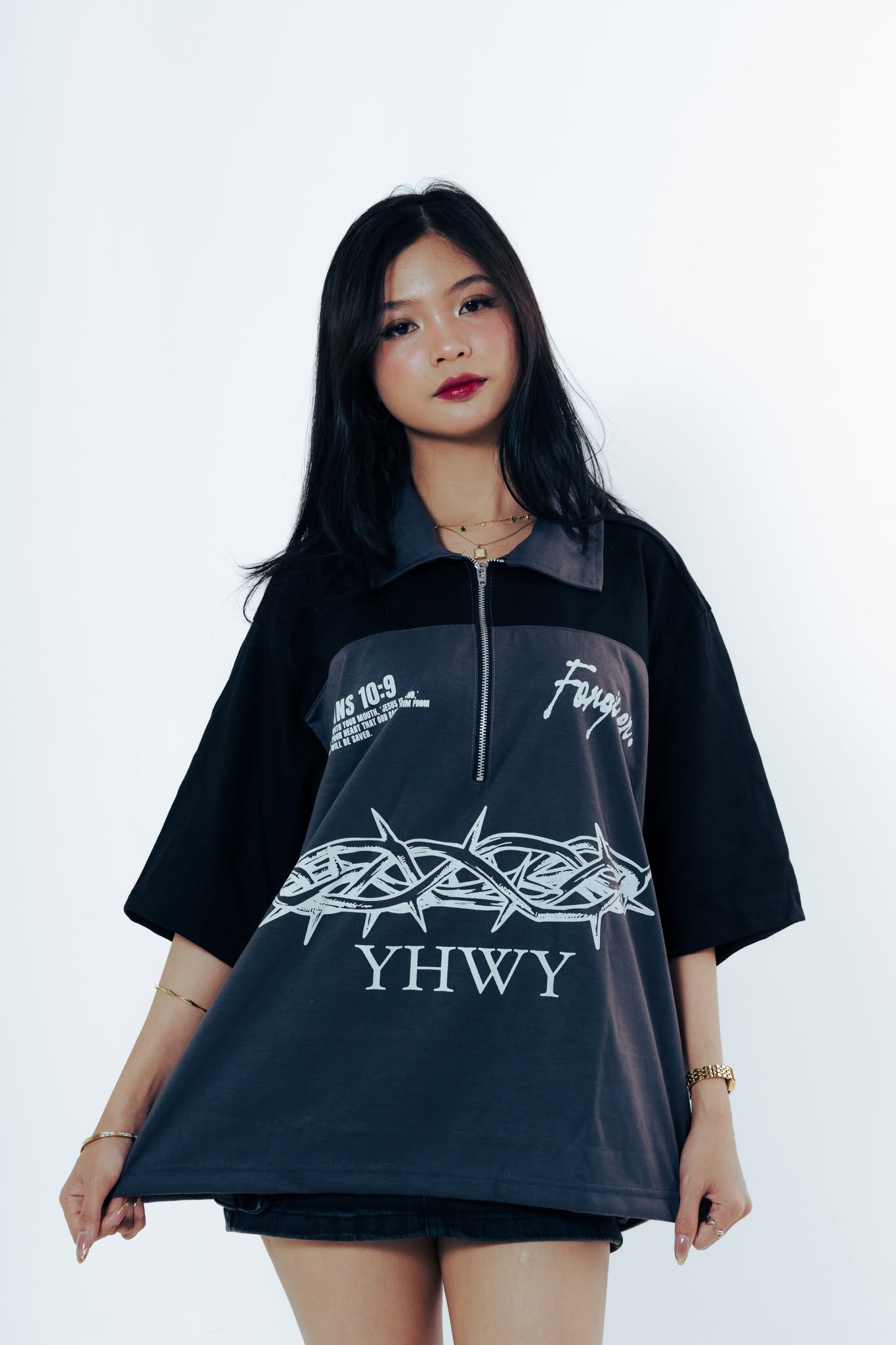 HOSANNA Polo Boxy Crop Gray